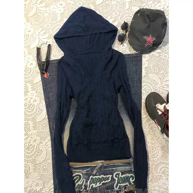 Navy hooded twist sweater - Image 4