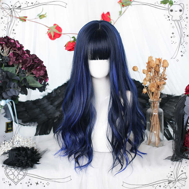Navy Long Curly Wig - Image 2