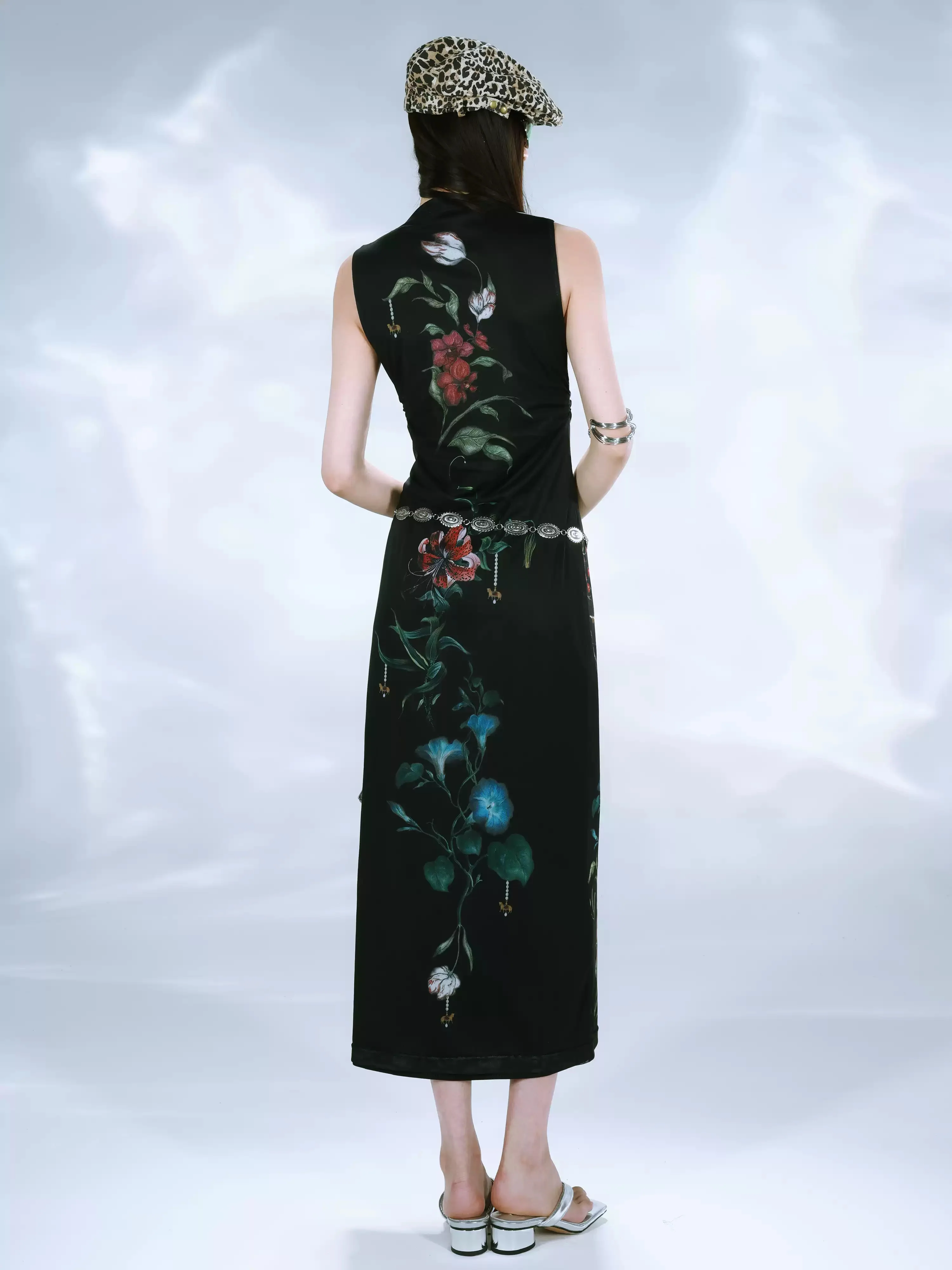 New Chinese Botanical Print Mesh Dress - Image 3