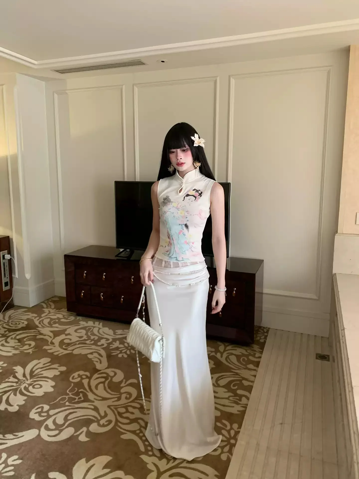 New Chinese Printed Cheongsam Dress - Image 4