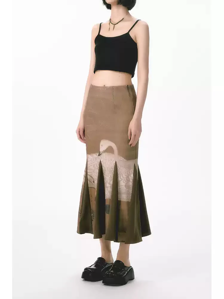 New Chinese Style Flower Stretch Fishtail Skirt