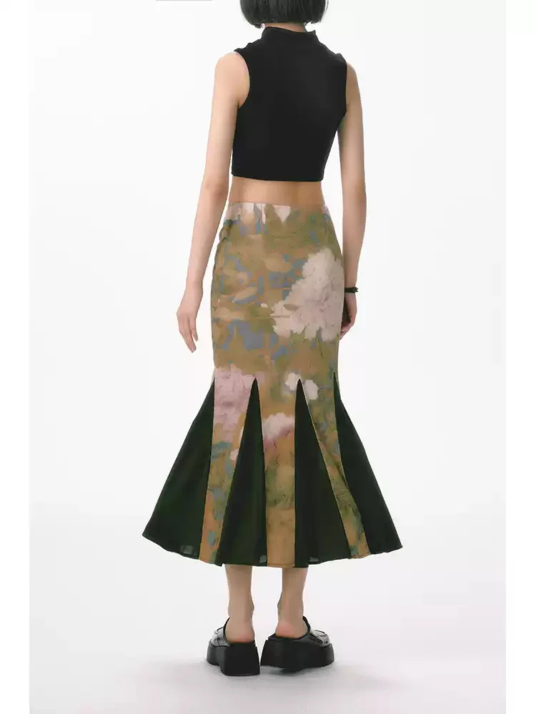 New Chinese Style Flower Stretch Fishtail Skirt - Image 4