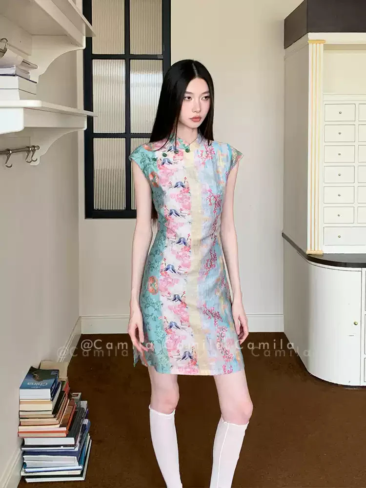 New Chinese Style Printed Cheongsam Dress