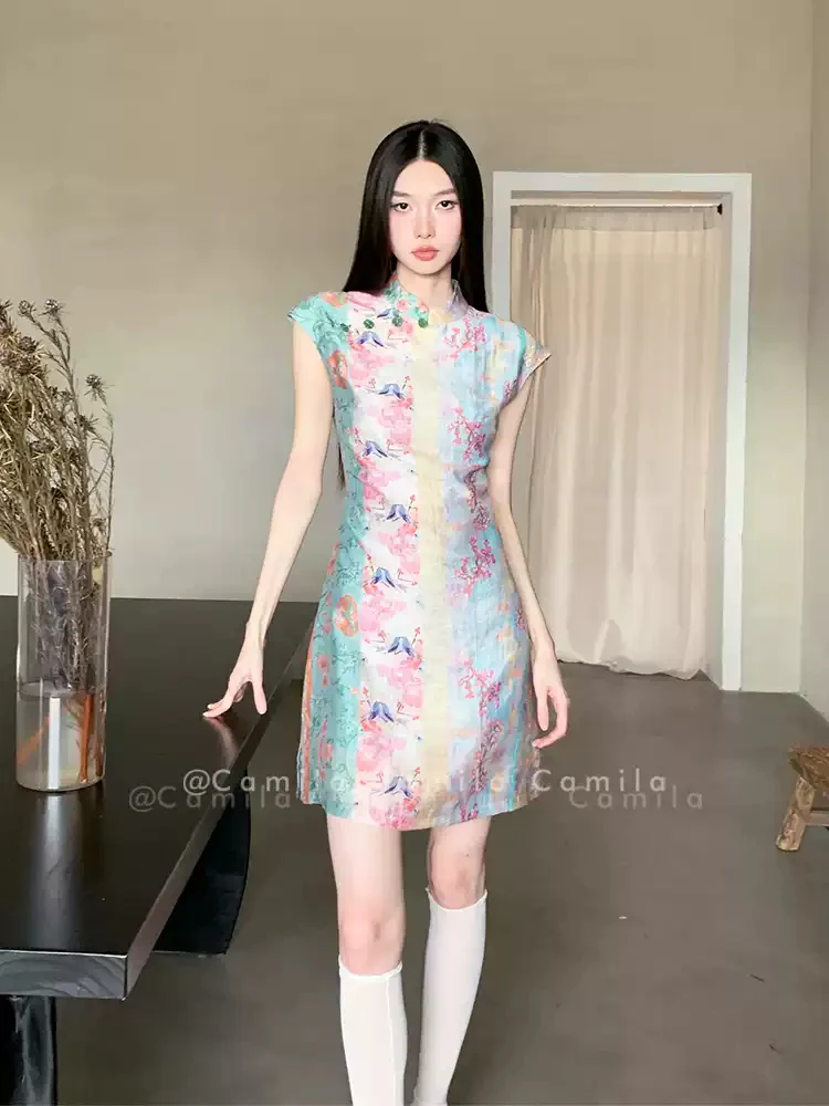 New Chinese Style Printed Cheongsam Dress - Image 4