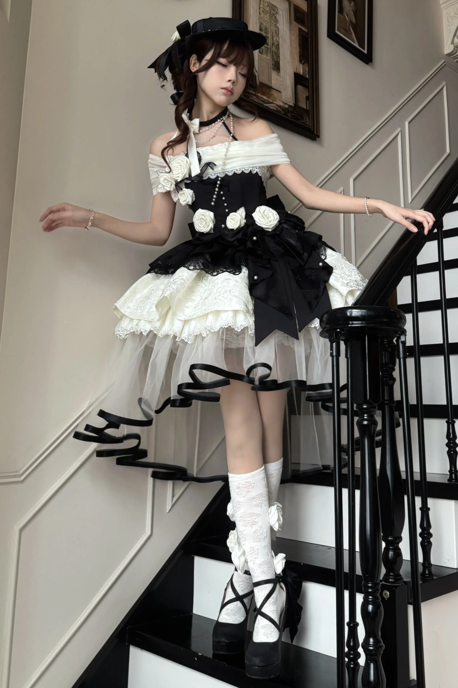 Night Venus Lolita Halterneck Top + Flare Skirt + Tight Skirt + Overlay Skirt + Hat + Tail - Image 11