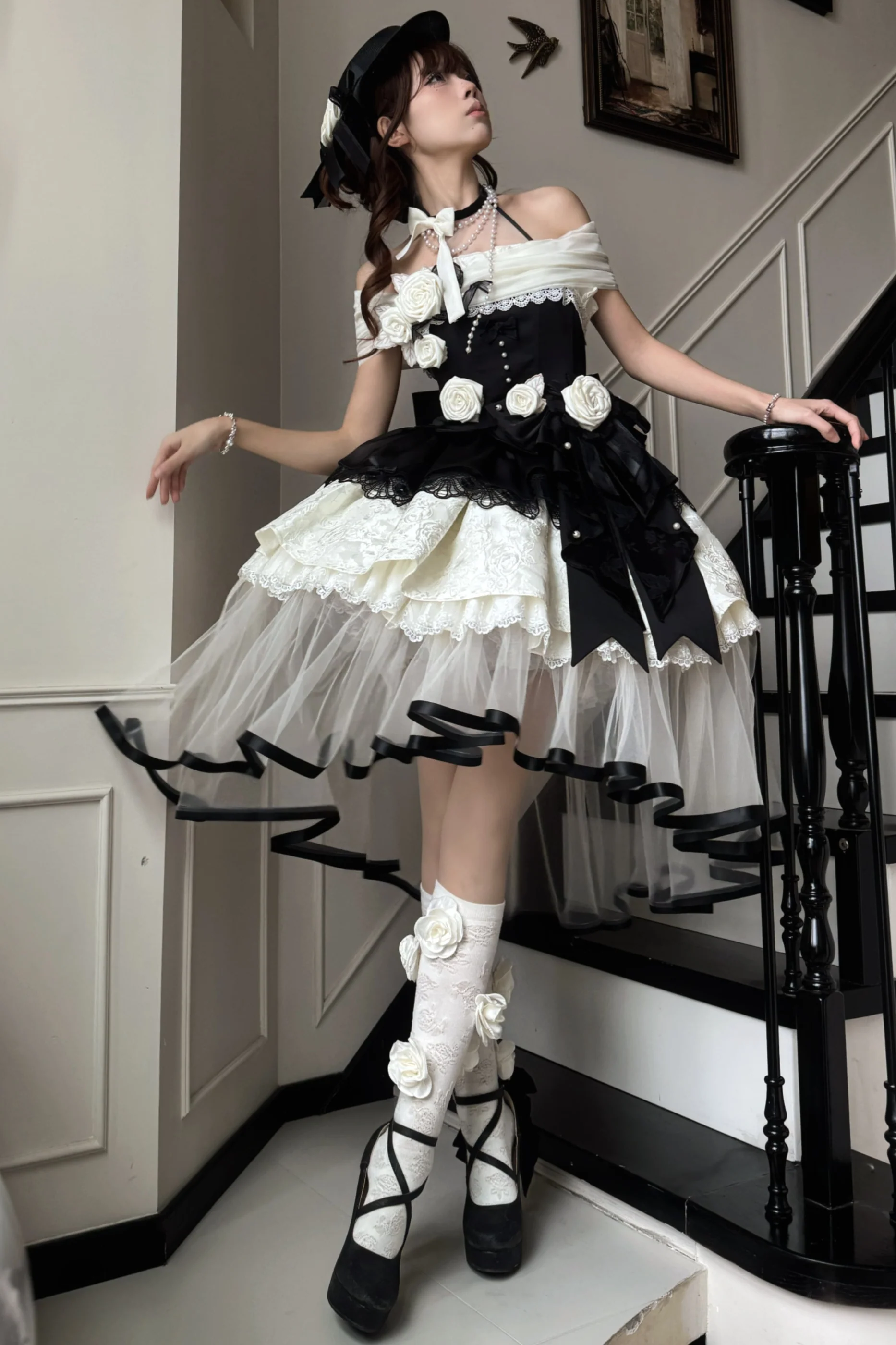Night Venus Lolita Halterneck Top + Flare Skirt + Tight Skirt + Overlay Skirt + Hat + Tail - Image 13