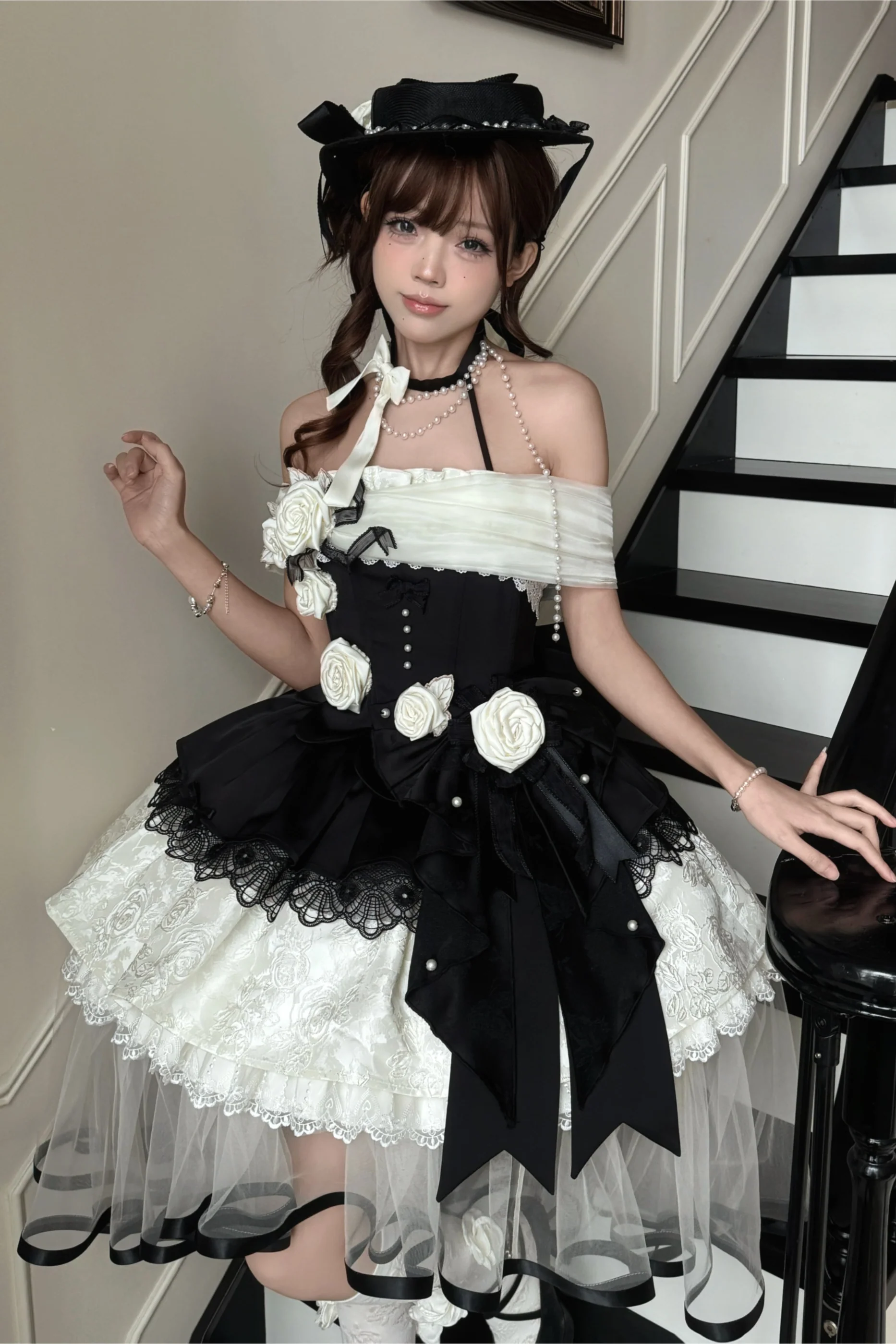 Night Venus Lolita Halterneck Top + Flare Skirt + Tight Skirt + Overlay Skirt + Hat + Tail - Image 14