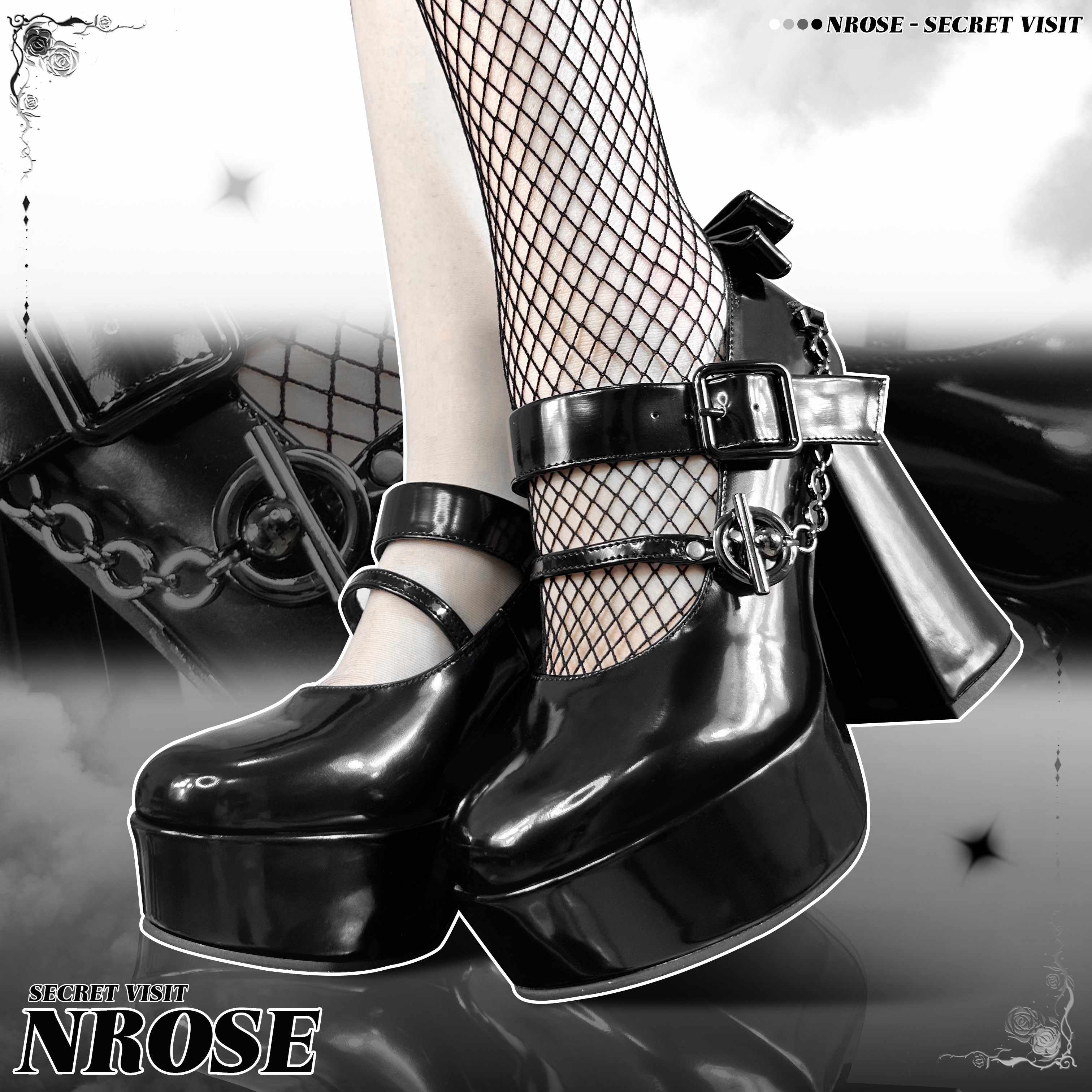 Night Rose Gothic High-heeled Mary Jane - Image 2
