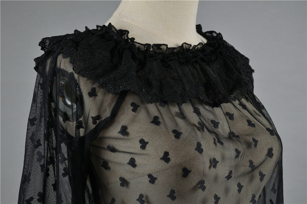 Niu Niu~Plus Size Lolita Shirt Lace Mesh Blouse - Image 16