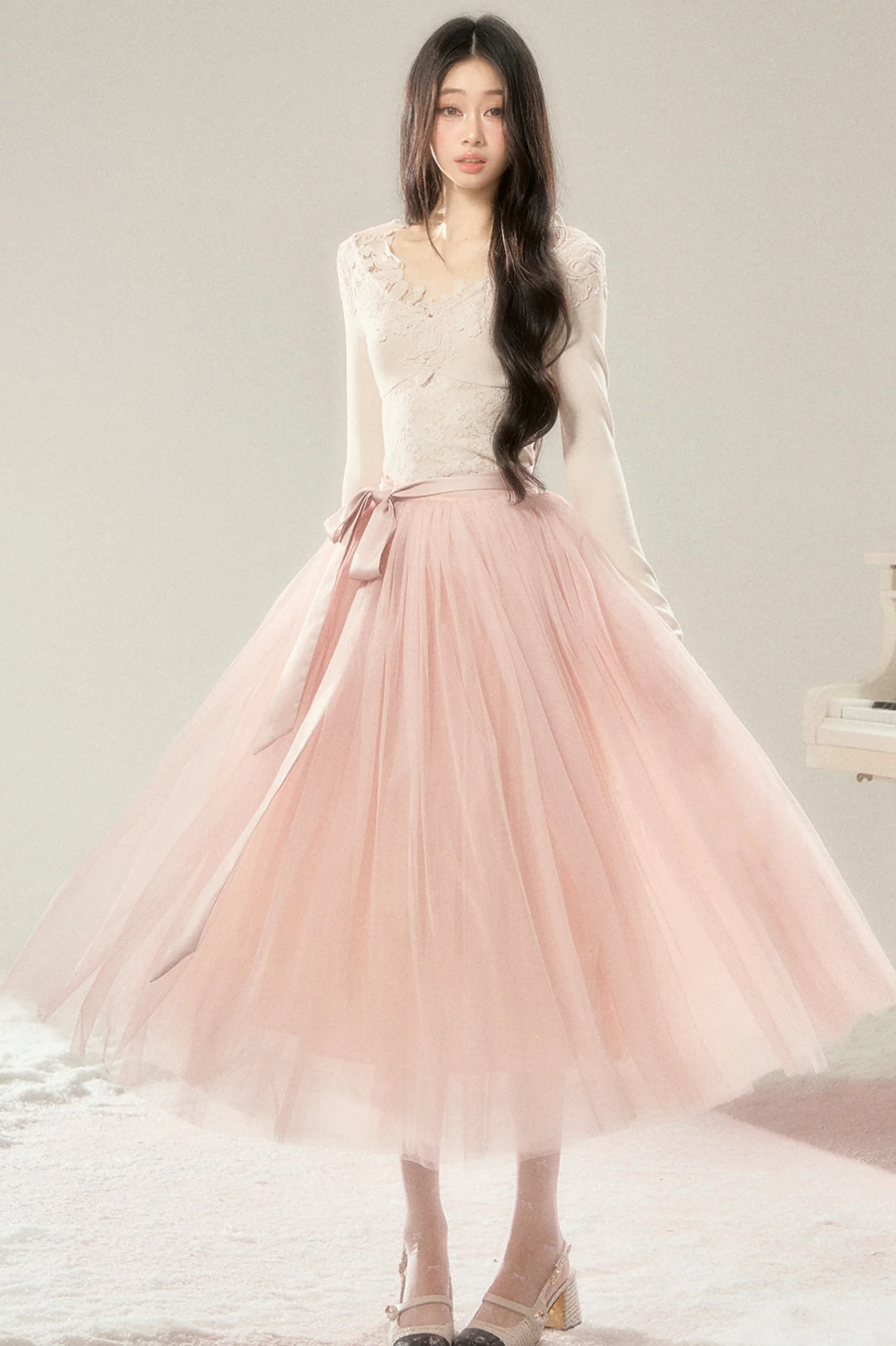 Noble French Lace Top + Flare Tulle Skirt - Image 2
