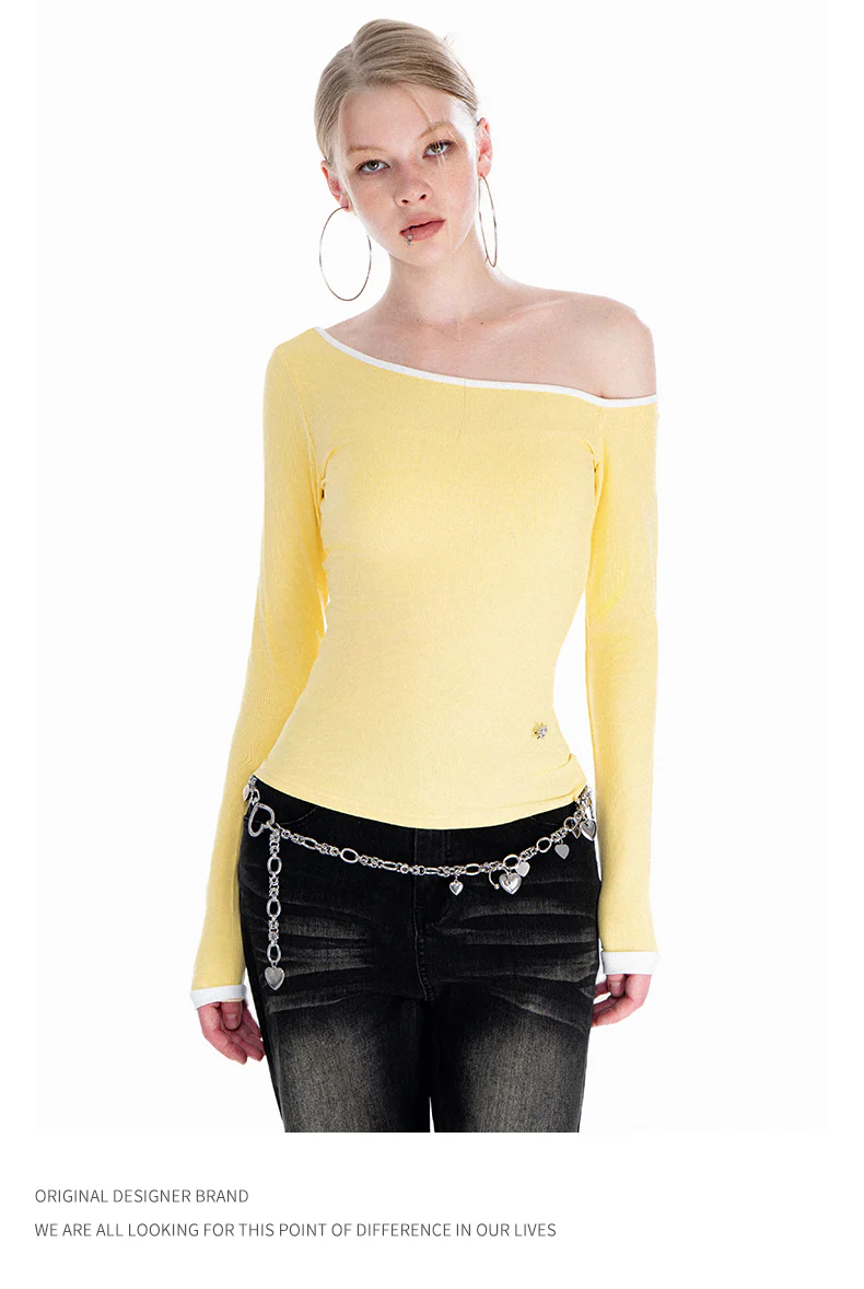 Oblique Off The Shoulder Long Sleeve Top - Image 3