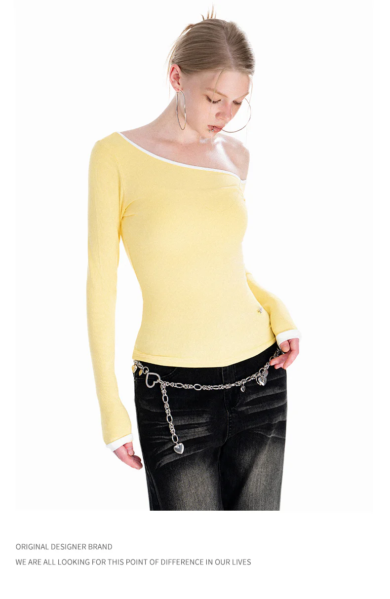 Oblique Off The Shoulder Long Sleeve Top - Image 4