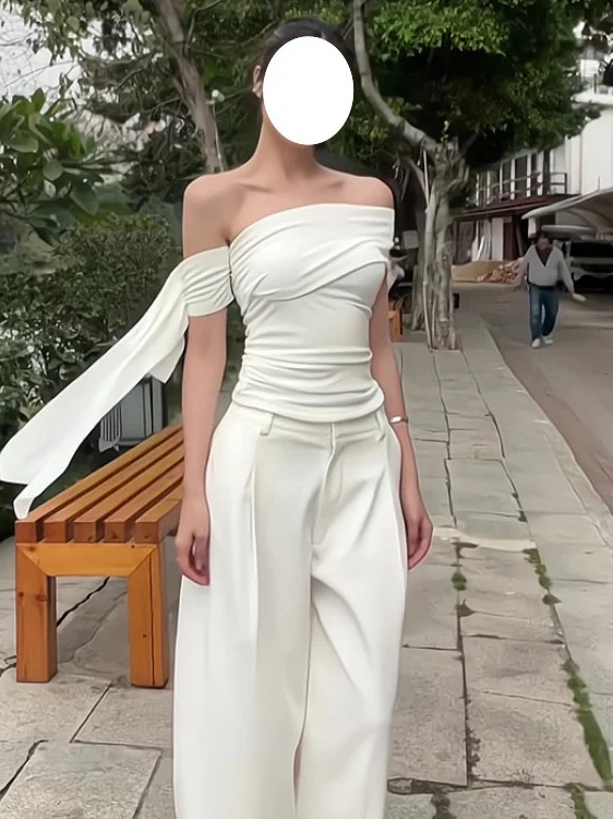 Oblique Shoulder Ribbon Top - Image 2