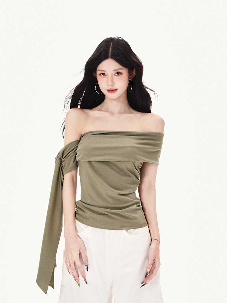 Oblique Shoulder Ribbon Top - Image 3