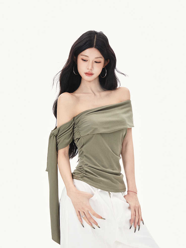 Oblique Shoulder Ribbon Top - Image 5
