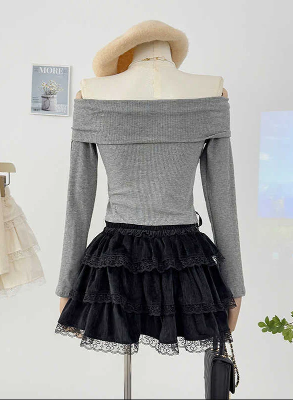 Off-shoulder Bow Dark Coquette Knitted Top Coord - Image 3