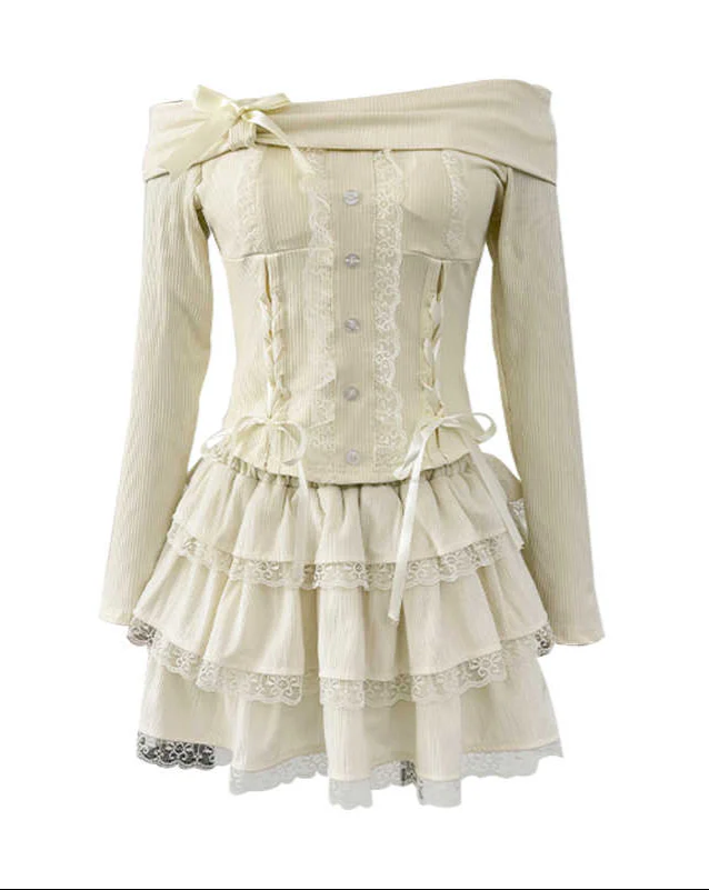 Off-shoulder Bow Dark Coquette Knitted Top Coord - Image 5