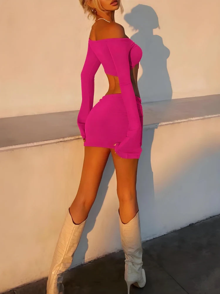 Off Shoulder Crop Top & Mini Skirt Two Piece Coord - Image 2