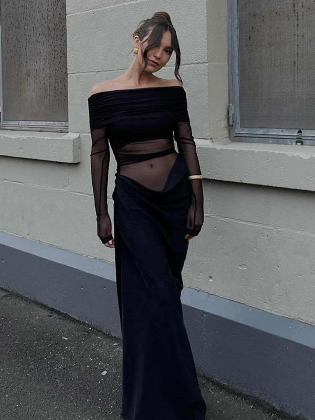 Off-shoulder Mesh Hollow Dress - Image 4