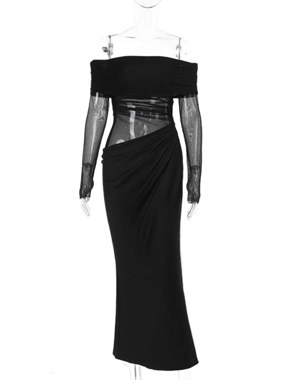 Off-shoulder Mesh Hollow Dress - Image 5