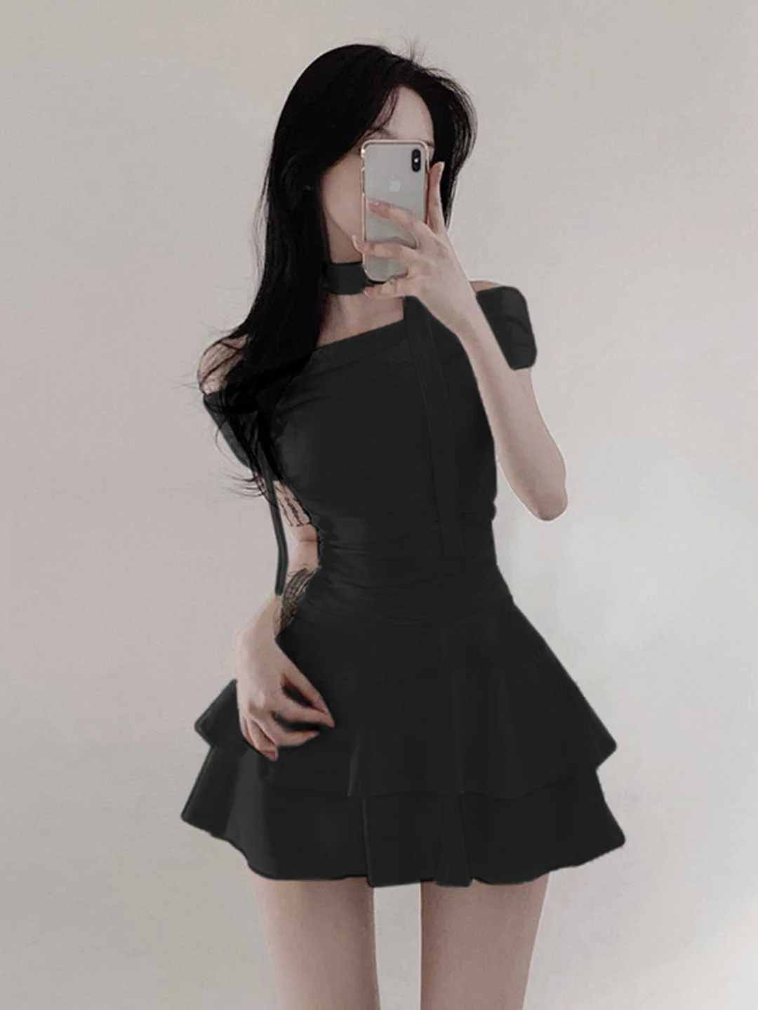 Off-shoulder Pleated Waist Dress - Image 3