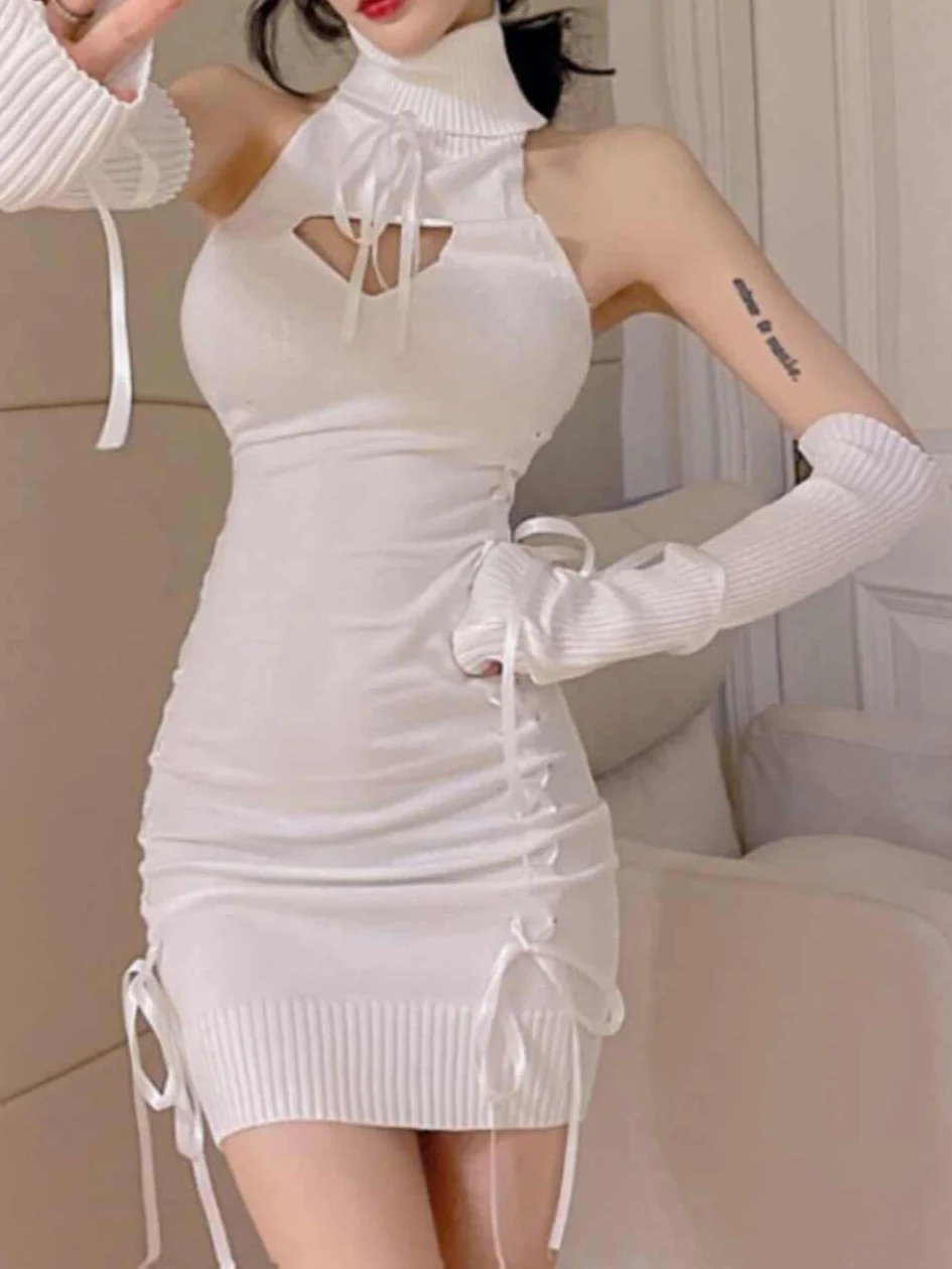 Off-shoulder Strap Knitted Dress - Image 7
