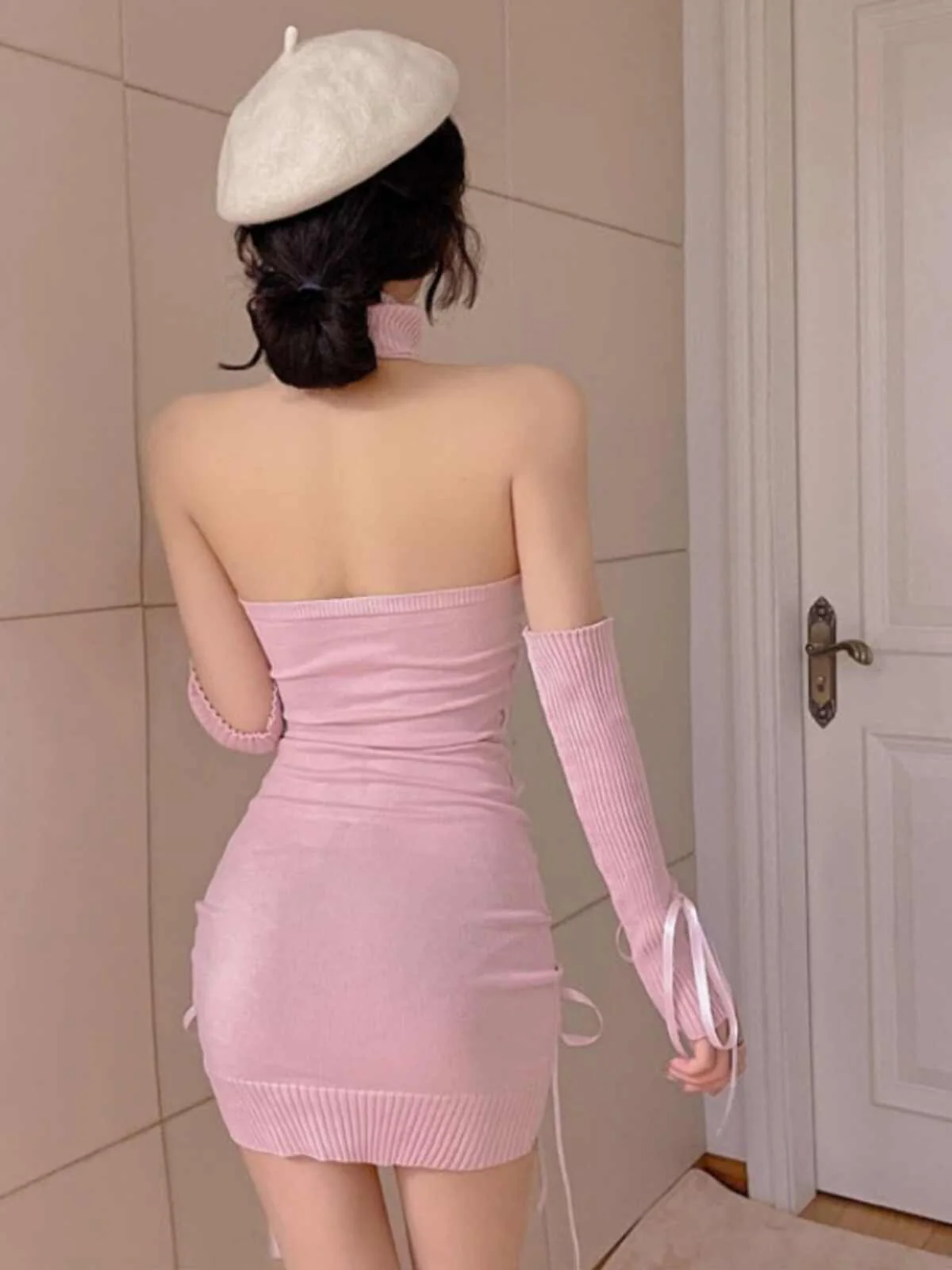 Off-shoulder Strap Knitted Dress - Image 9
