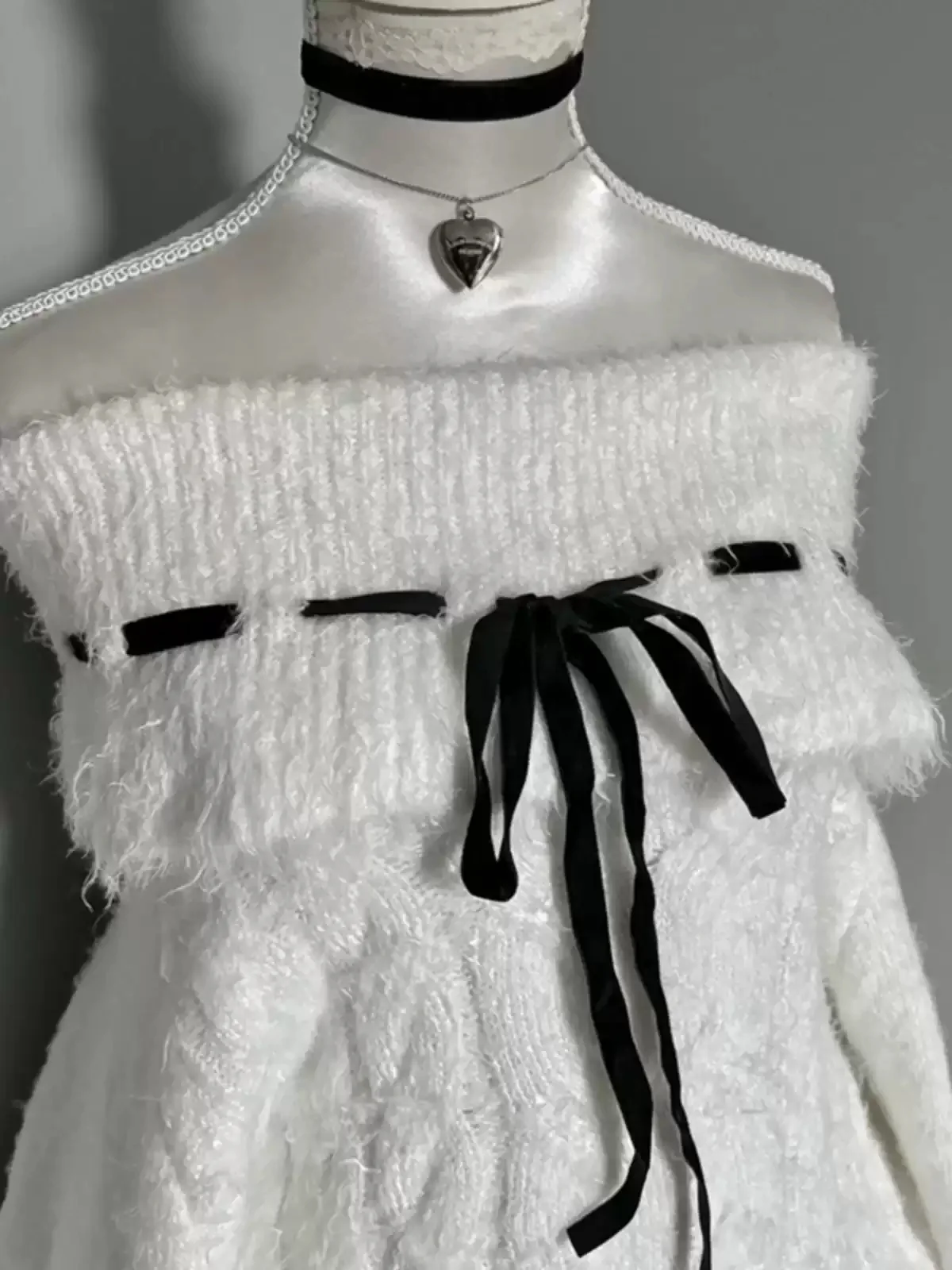 Off-shoulder White Lantern Sleeves Sweater - Image 4