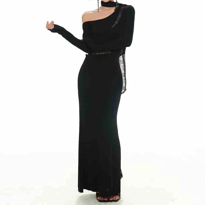 Off The Shoulder Shimmering Knitted Dark Coquette Dress - Image 4