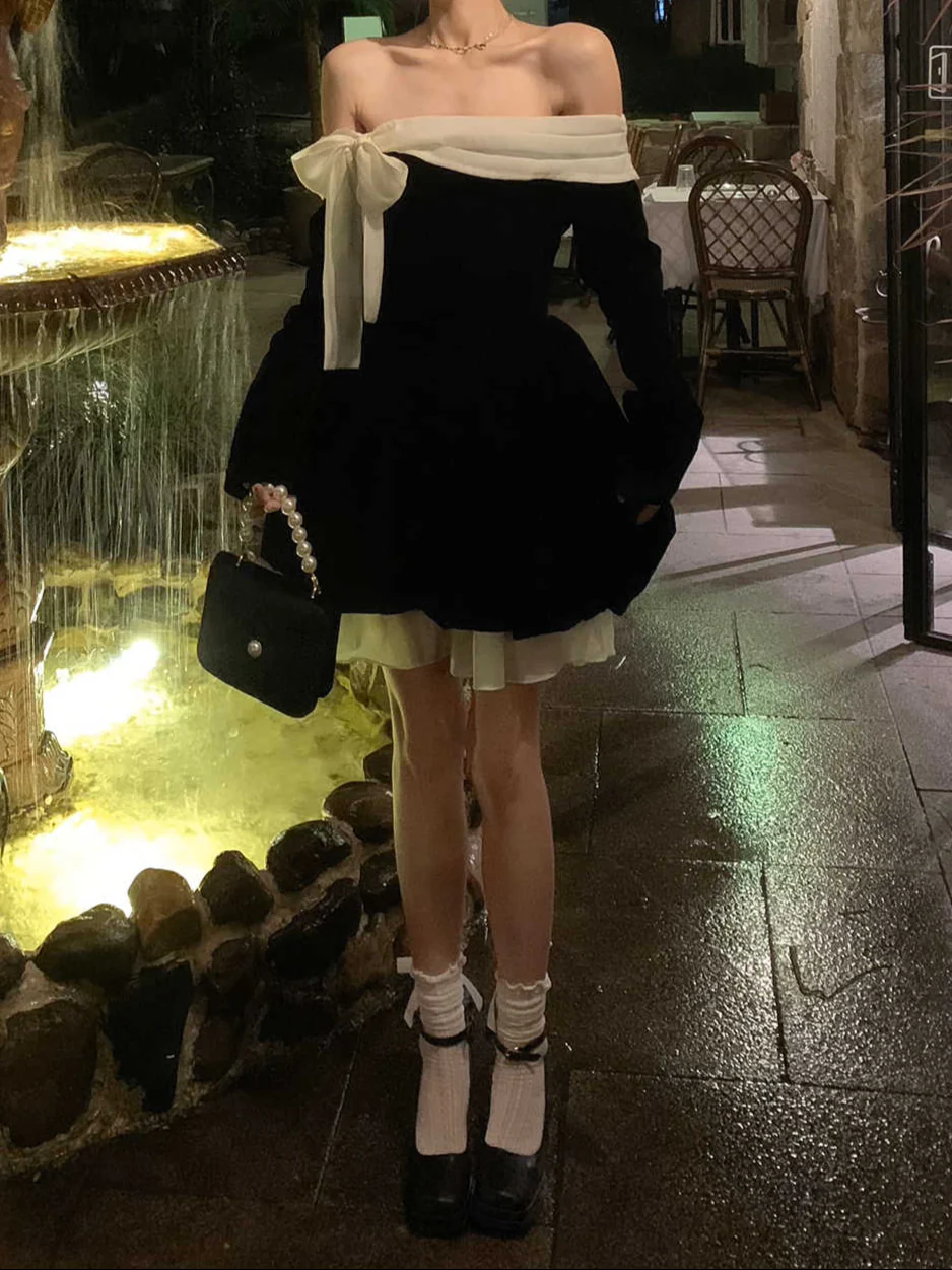Off The Shoulder Velvet Dark Coquette Dress - Image 3