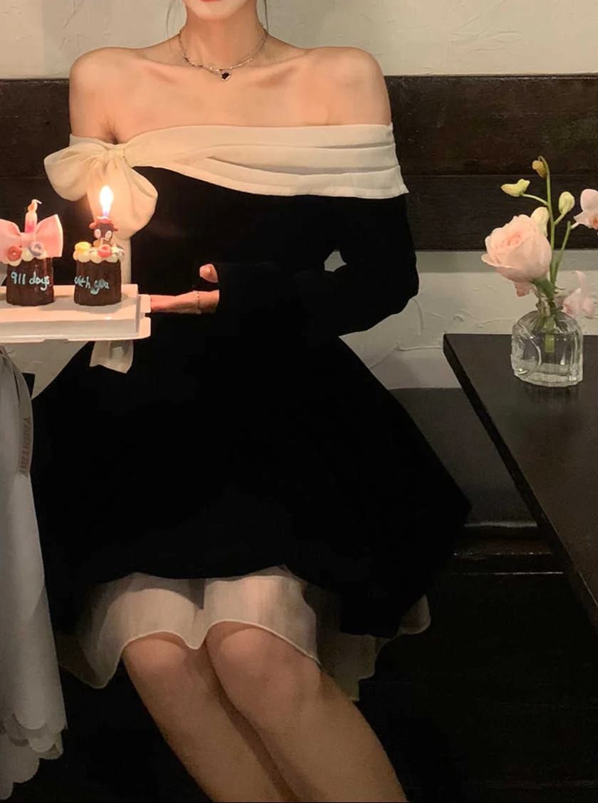 Off The Shoulder Velvet Dark Coquette Dress - Image 4