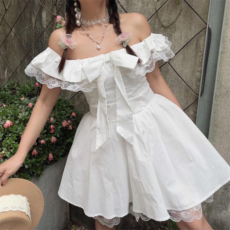 One-shoulder Lace Bow Fairy Dress - Image 2