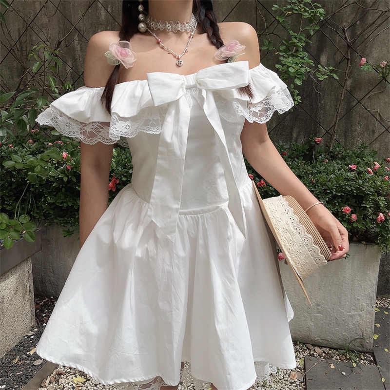 One-shoulder Lace Bow Fairy Dress - Image 3