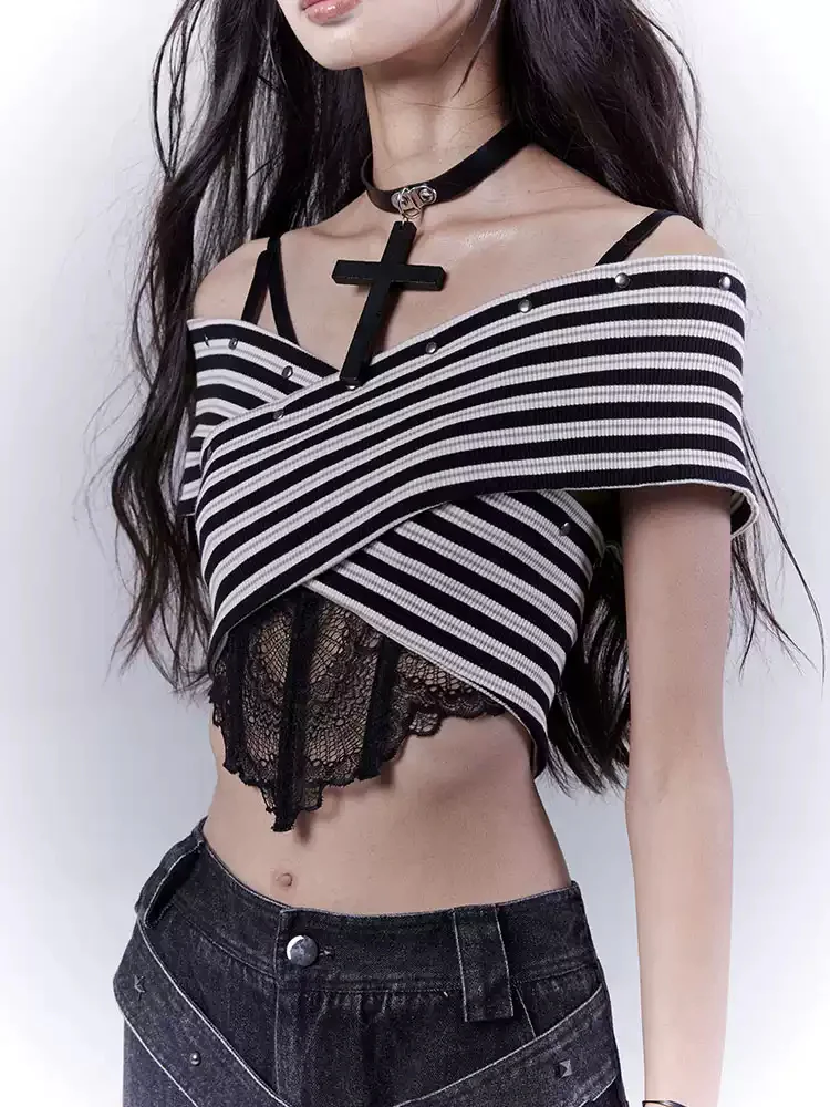 one-shoulder striped hot tube top