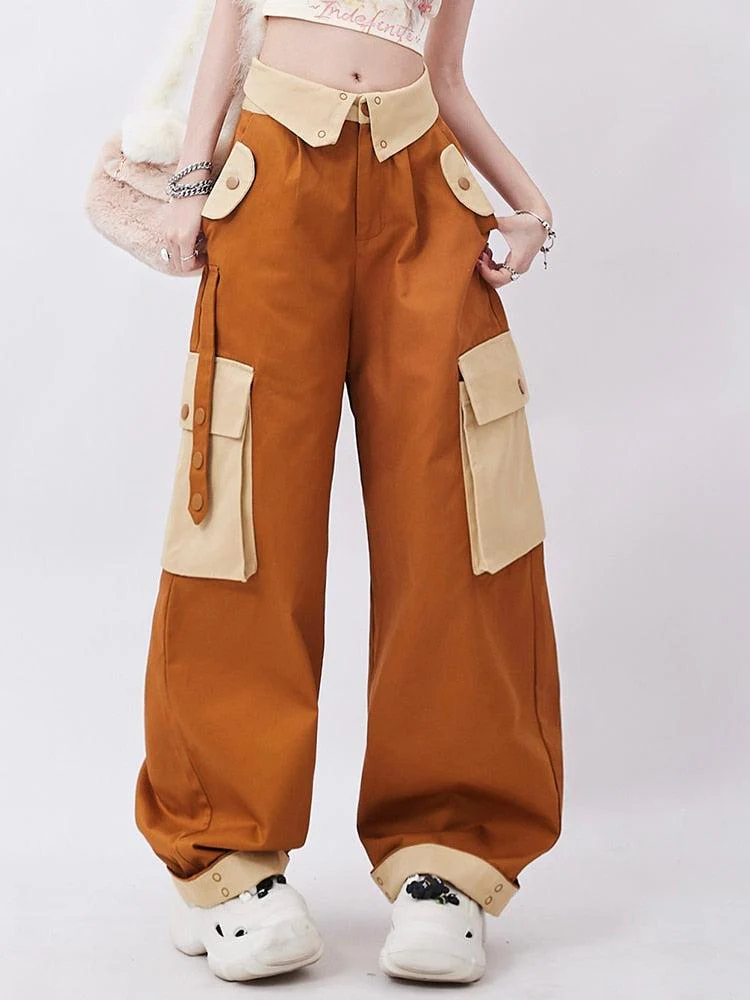 Orange Wide Leg Cargo Pants - Image 2