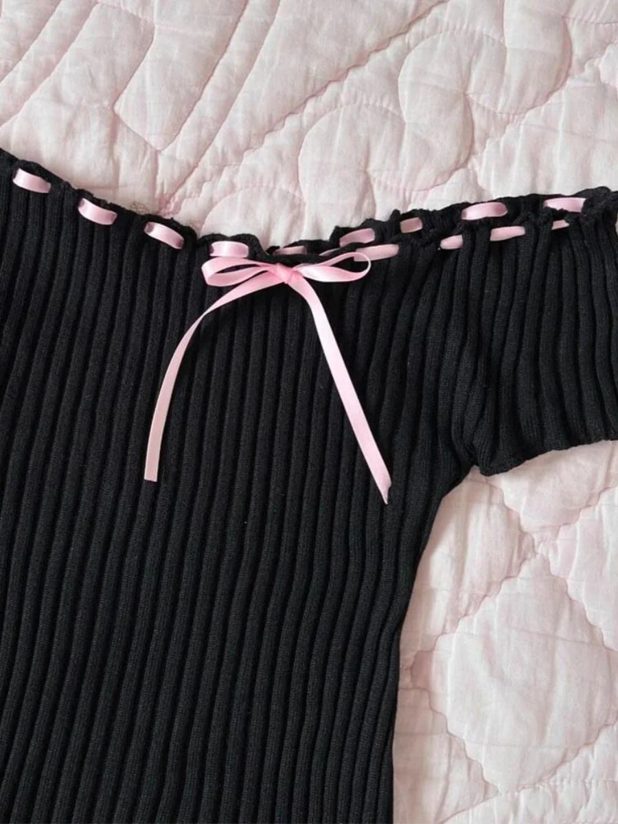 Original black knitted short-sleeved T-shirt - Image 4