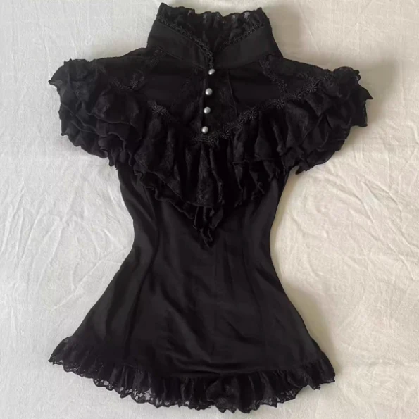 Original black lace short-sleeved shirt - Image 2