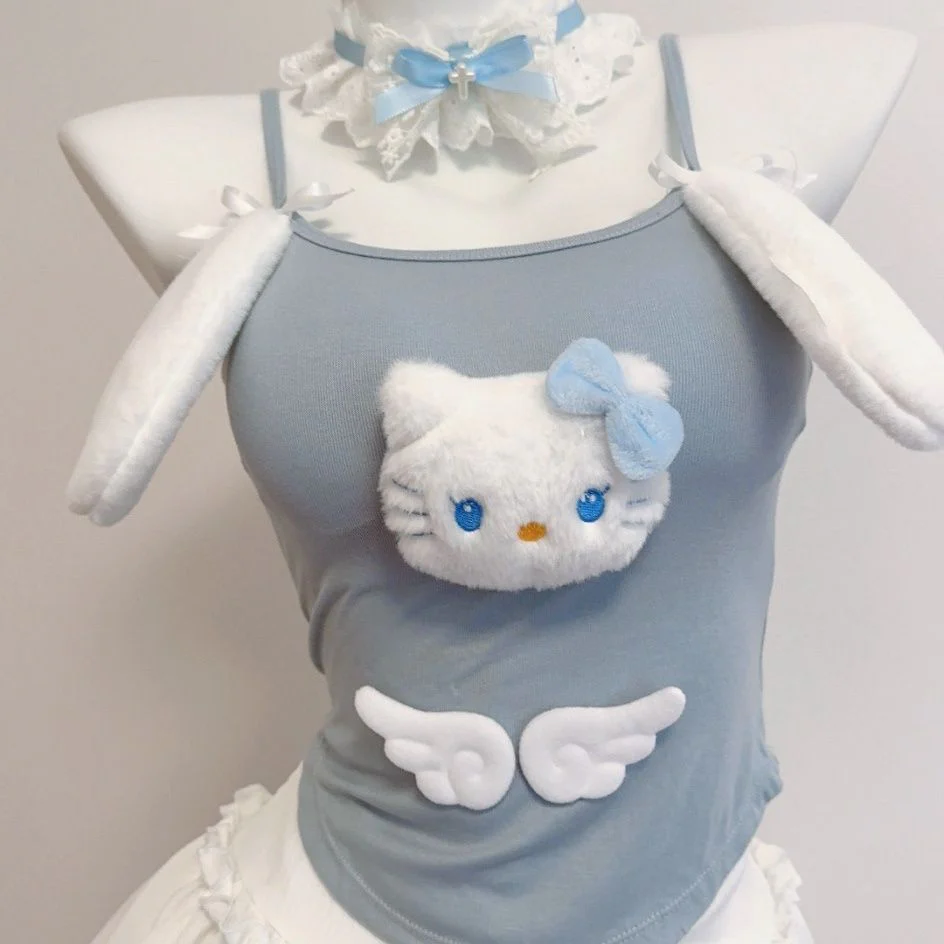 Original handmade rabbit ear blue Kitty strap with chest pad - Image 2