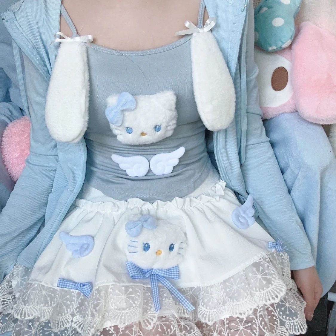 Original handmade rabbit ear blue Kitty strap with chest pad - Image 3