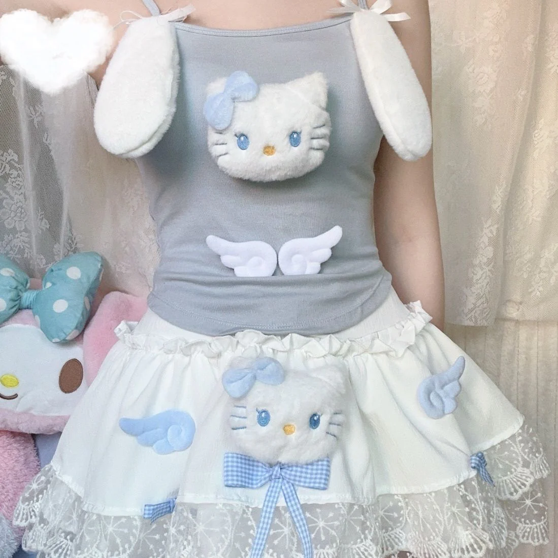 Original handmade rabbit ear blue Kitty strap with chest pad - Image 4
