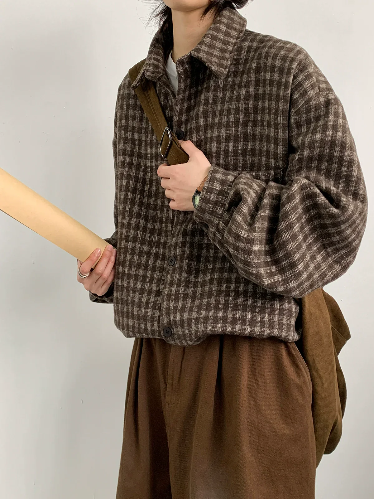 Oversized Brown Plaid Flannel Shirt - Image 2