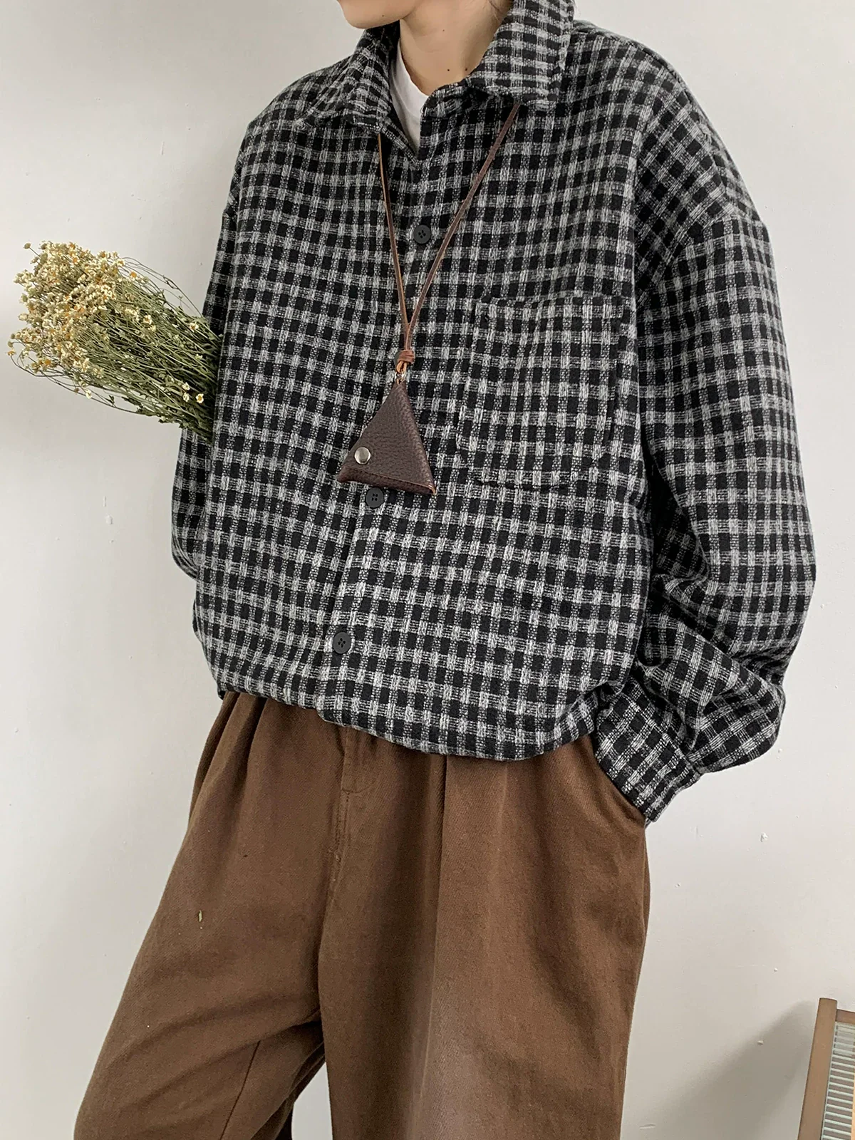 Oversized Brown Plaid Flannel Shirt - Image 4