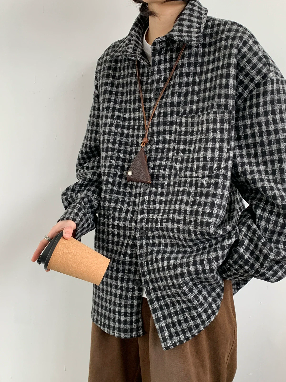 Oversized Brown Plaid Flannel Shirt - Image 5