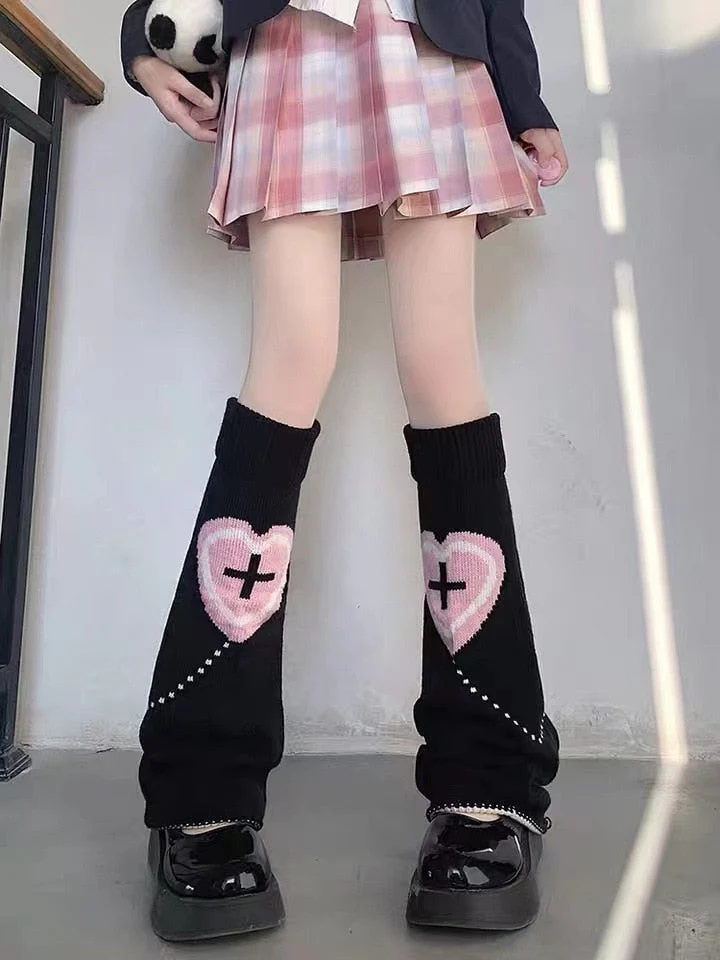 Pastel Goth Heart Cross Leg Warmers - Image 5