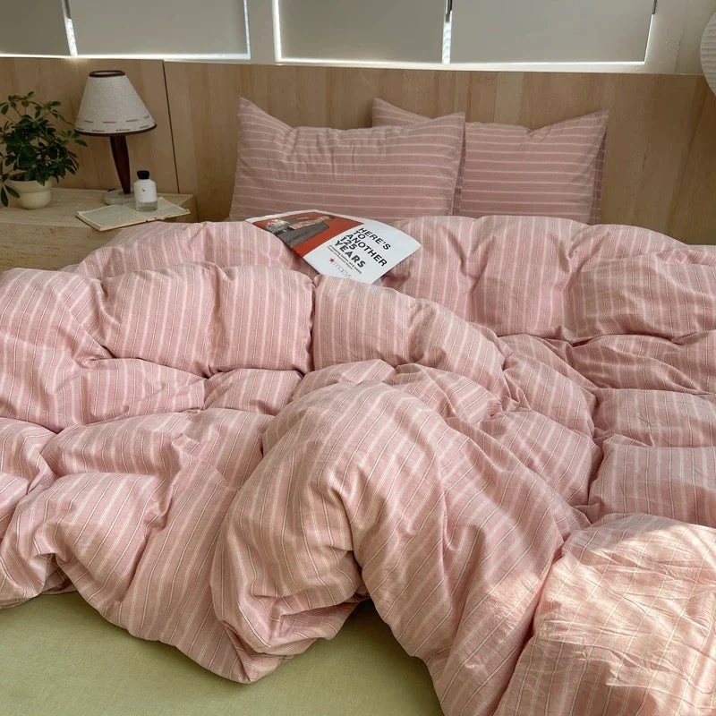 Pastel Pink Striped Cotton Duvet Cover Set - Image 5