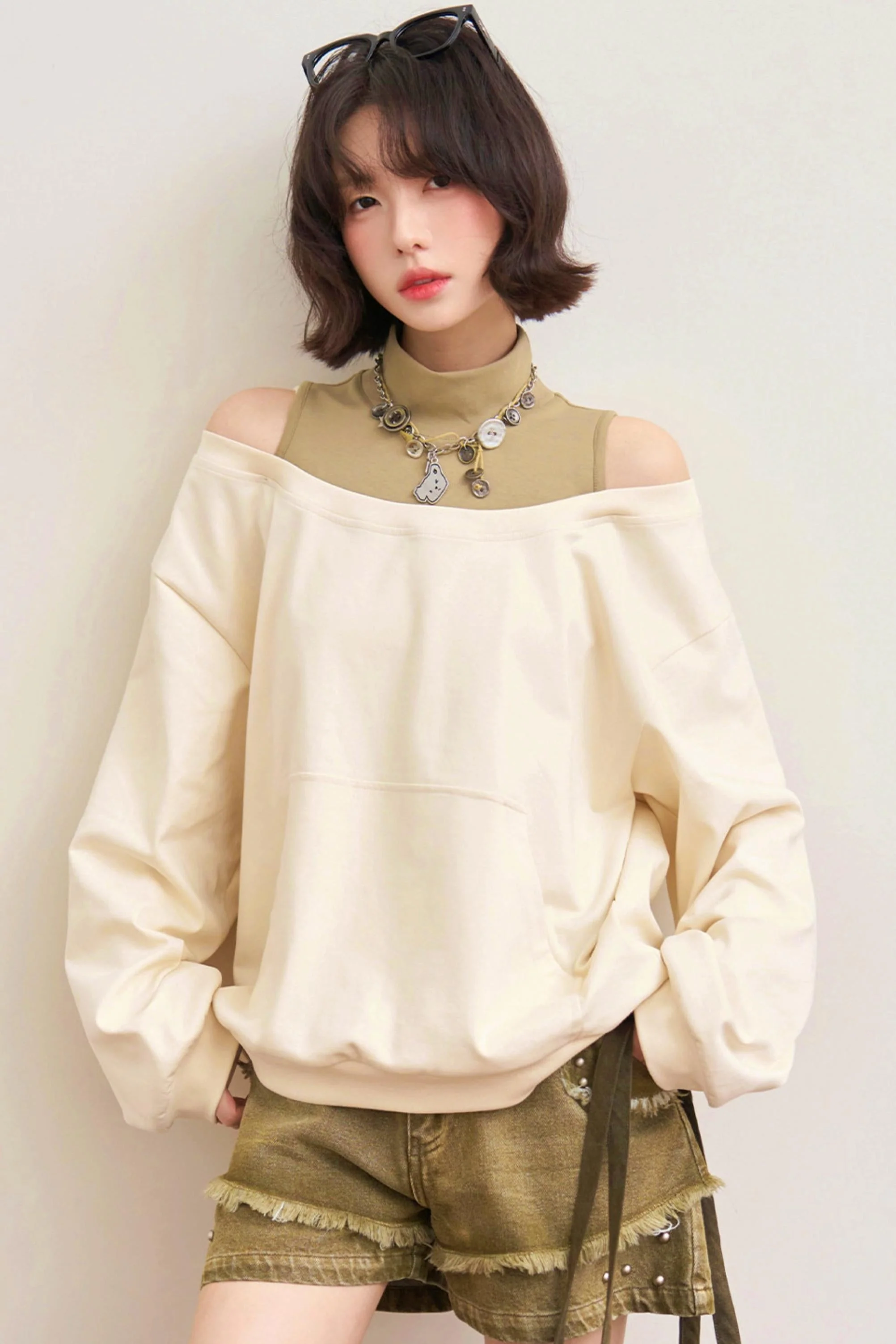 Patchwork Color Block Off-Shoulder Top