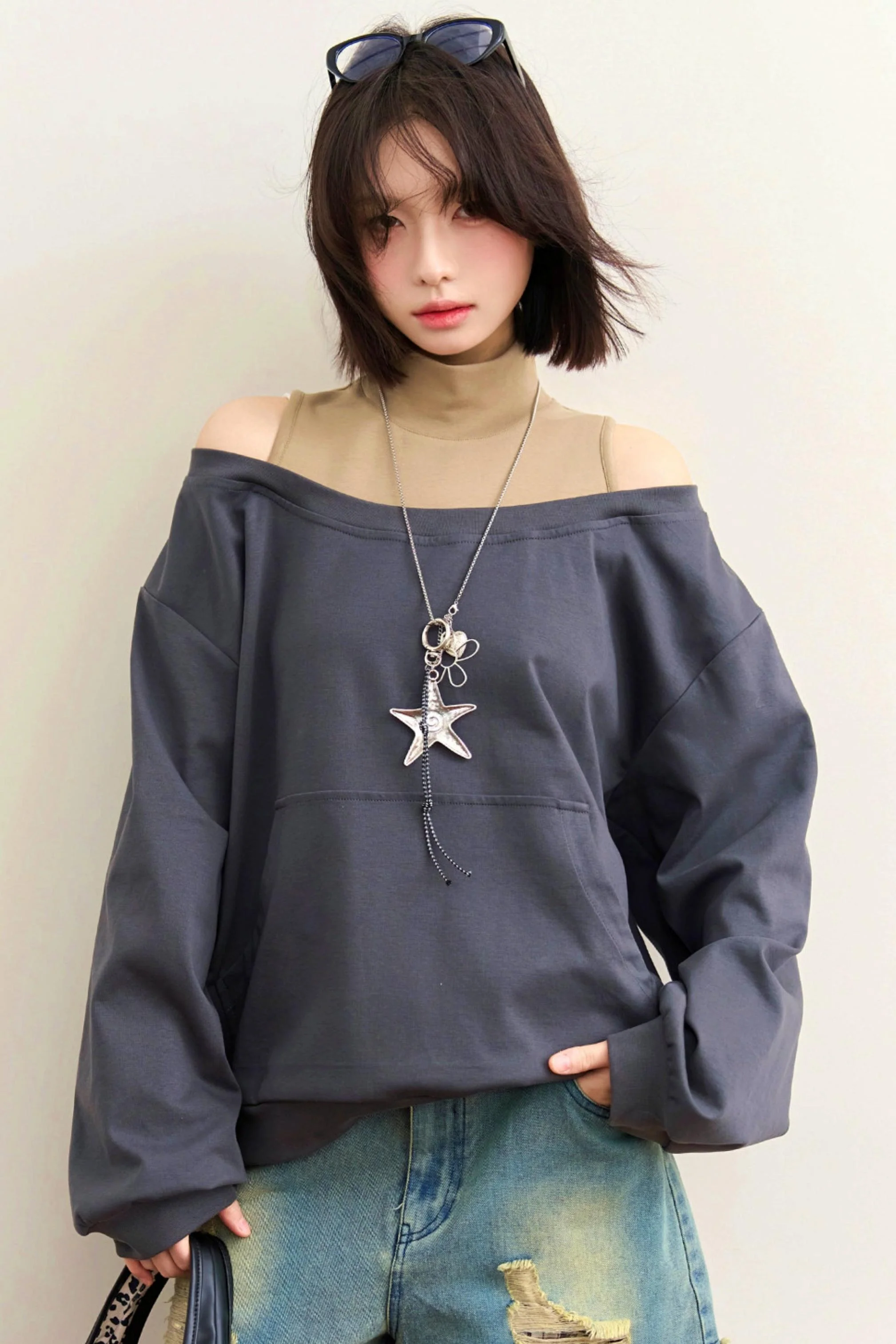 Patchwork Color Block Off-Shoulder Top - Image 10