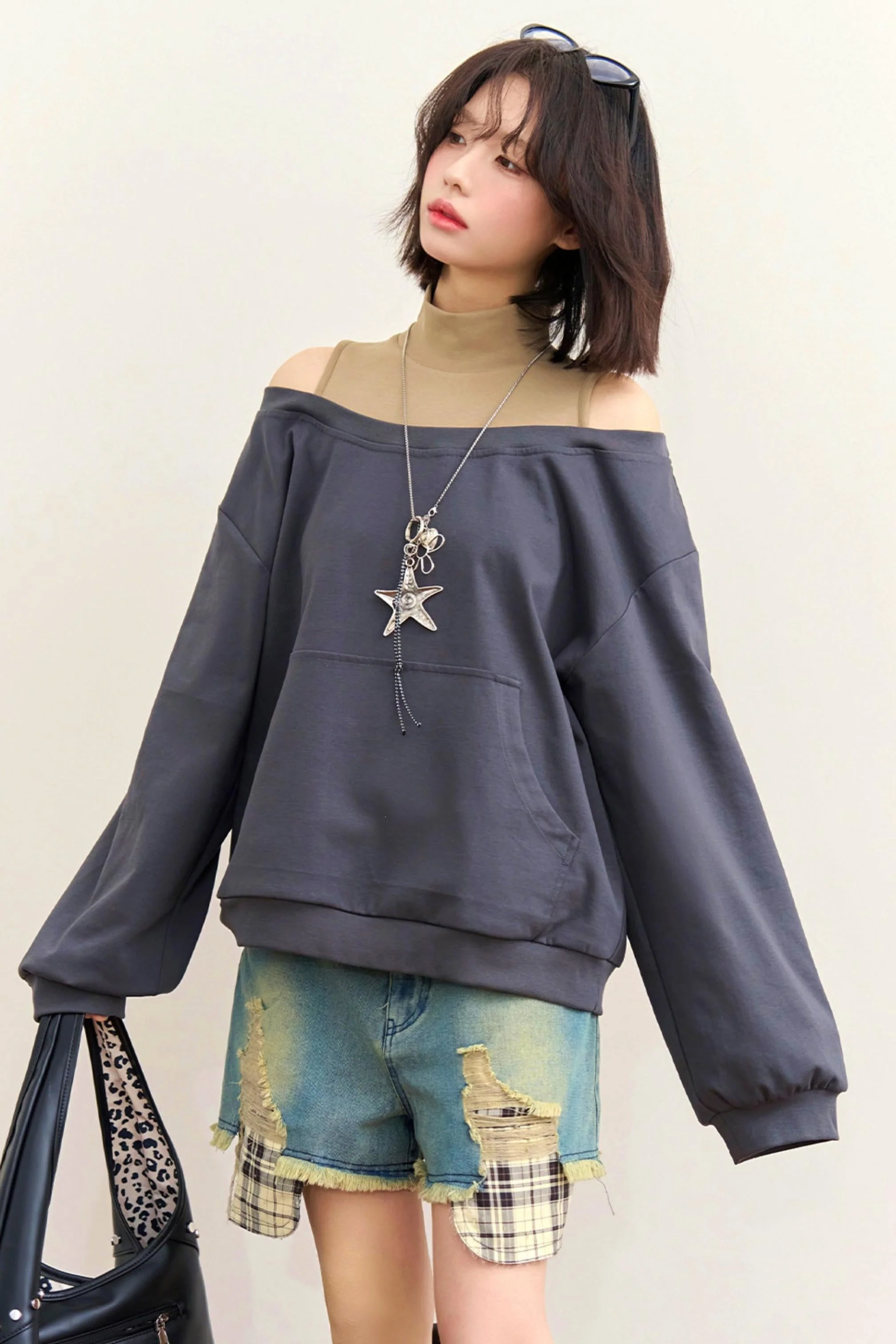 Patchwork Color Block Off-Shoulder Top - Image 11