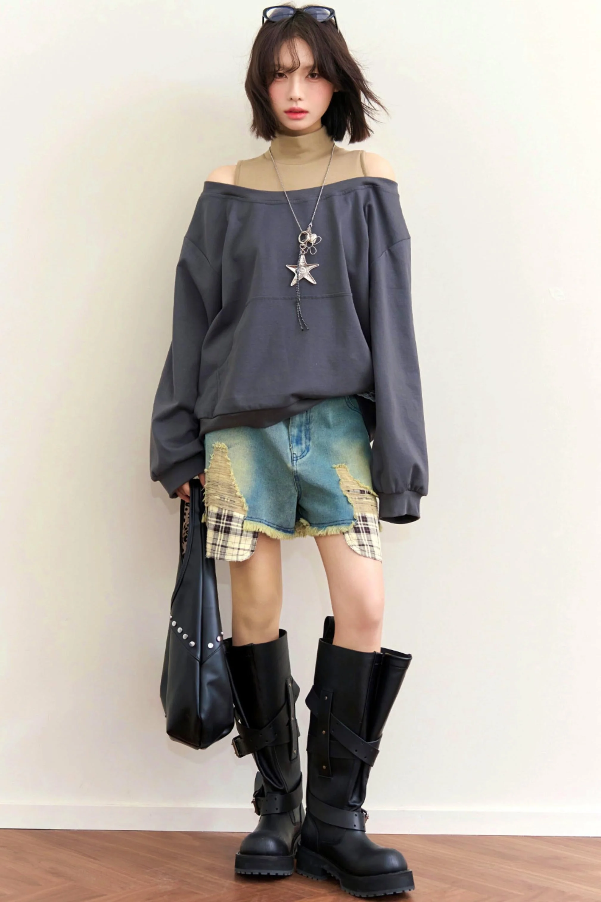 Patchwork Color Block Off-Shoulder Top - Image 13