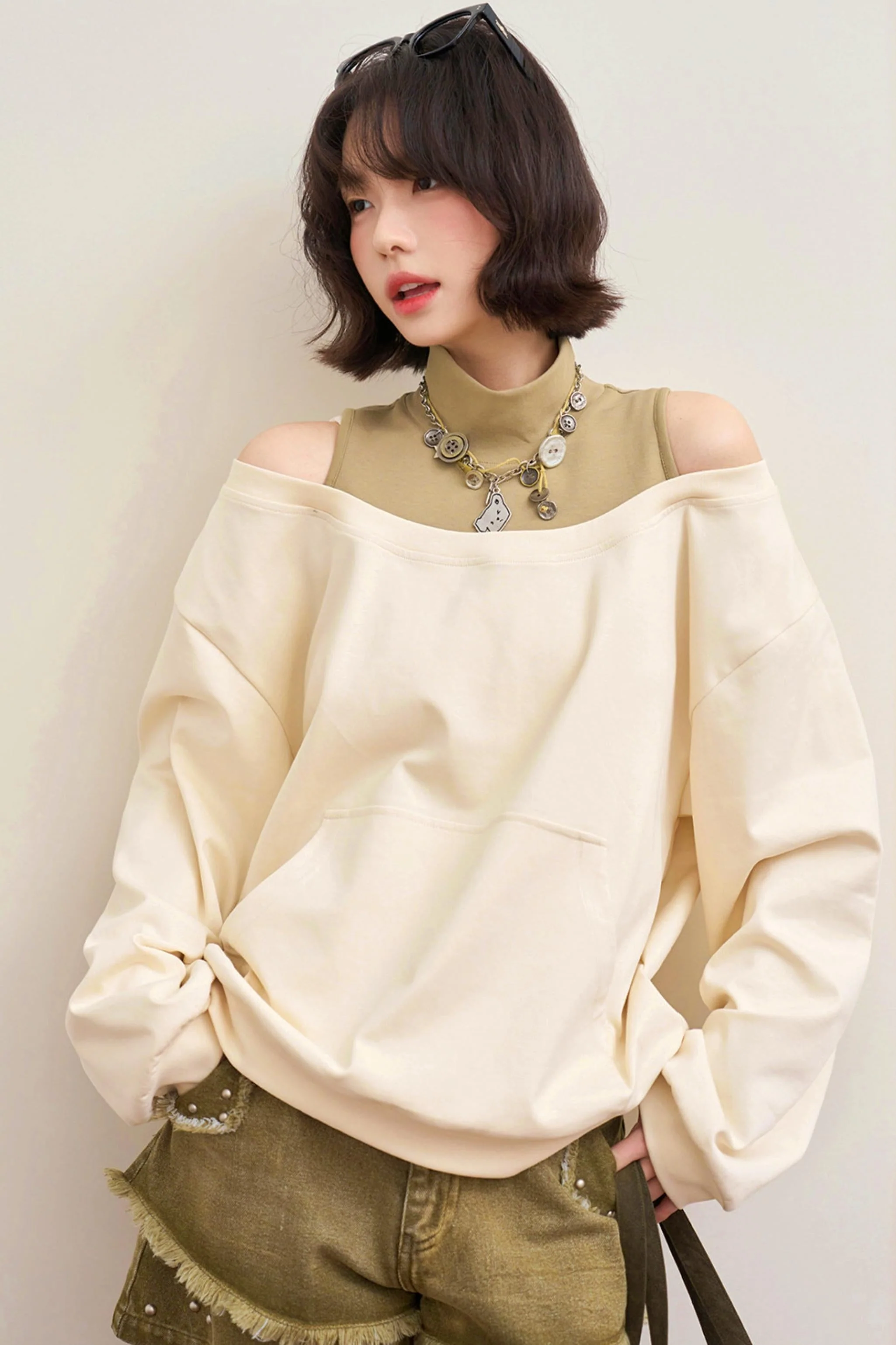 Patchwork Color Block Off-Shoulder Top - Image 2